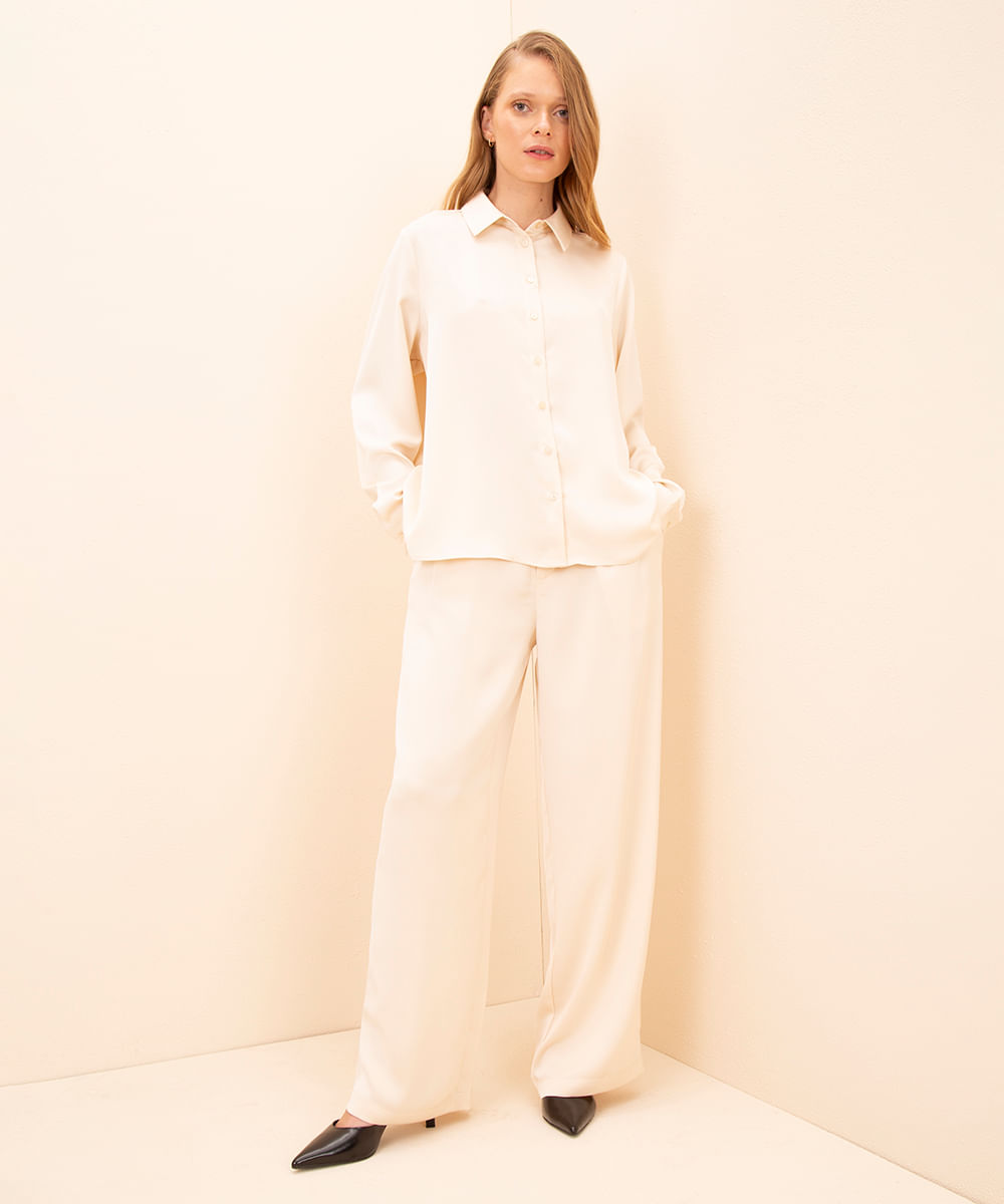 camisa acetinada mindset off white