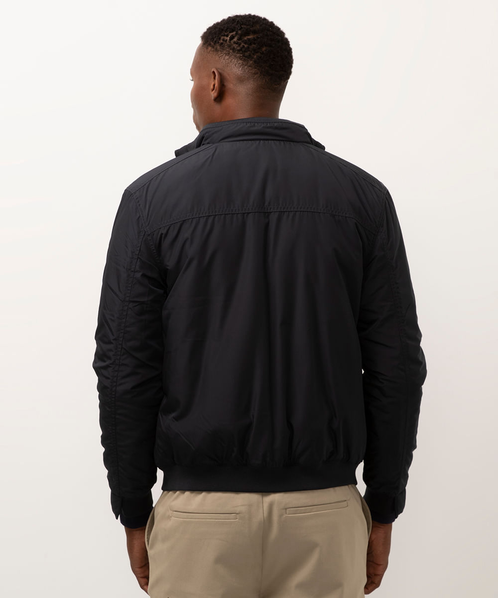 jaqueta puffer gola alta azul marinho