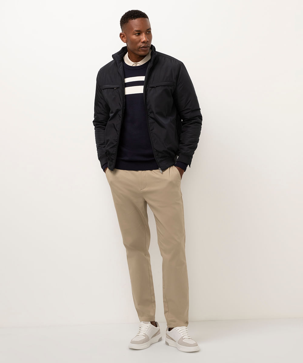 jaqueta puffer gola alta azul marinho