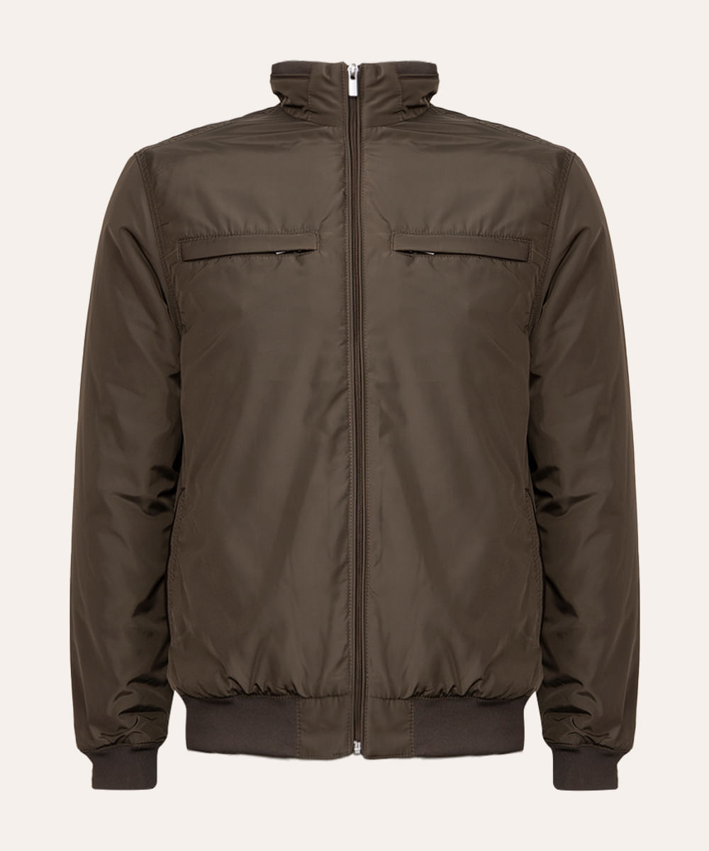 jaqueta puffer gola alta verde militar