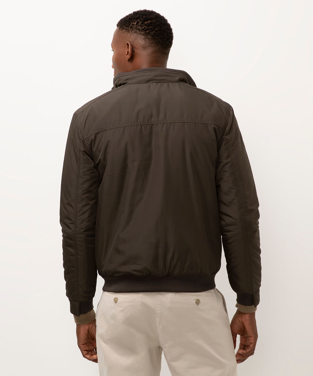 jaqueta puffer gola alta verde militar