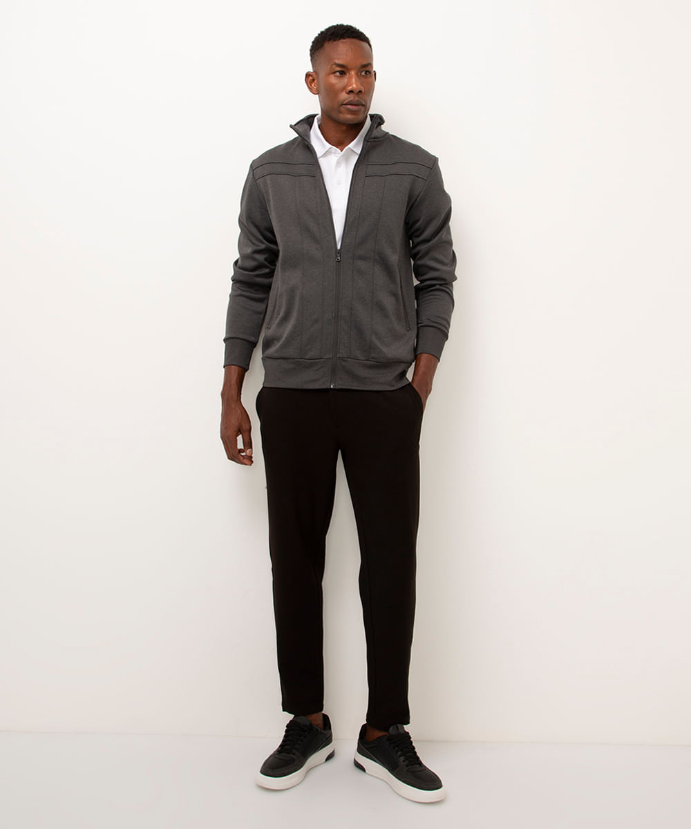 jaqueta de moletom slim comfort cinza escuro