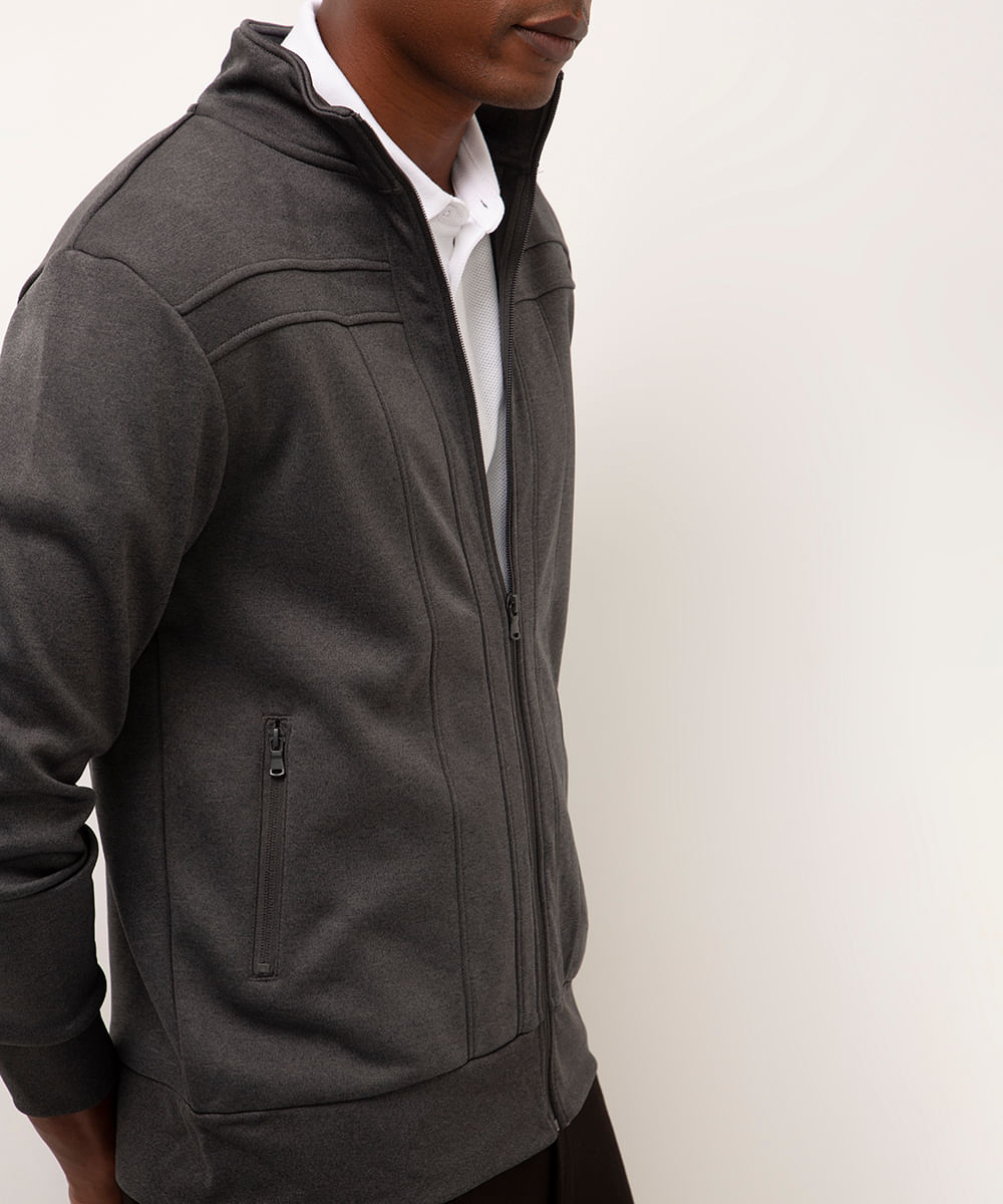 jaqueta de moletom slim comfort cinza escuro
