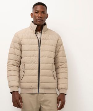 jaqueta puffer dupla face bege