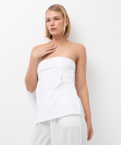 blusa sem alça com fenda branco