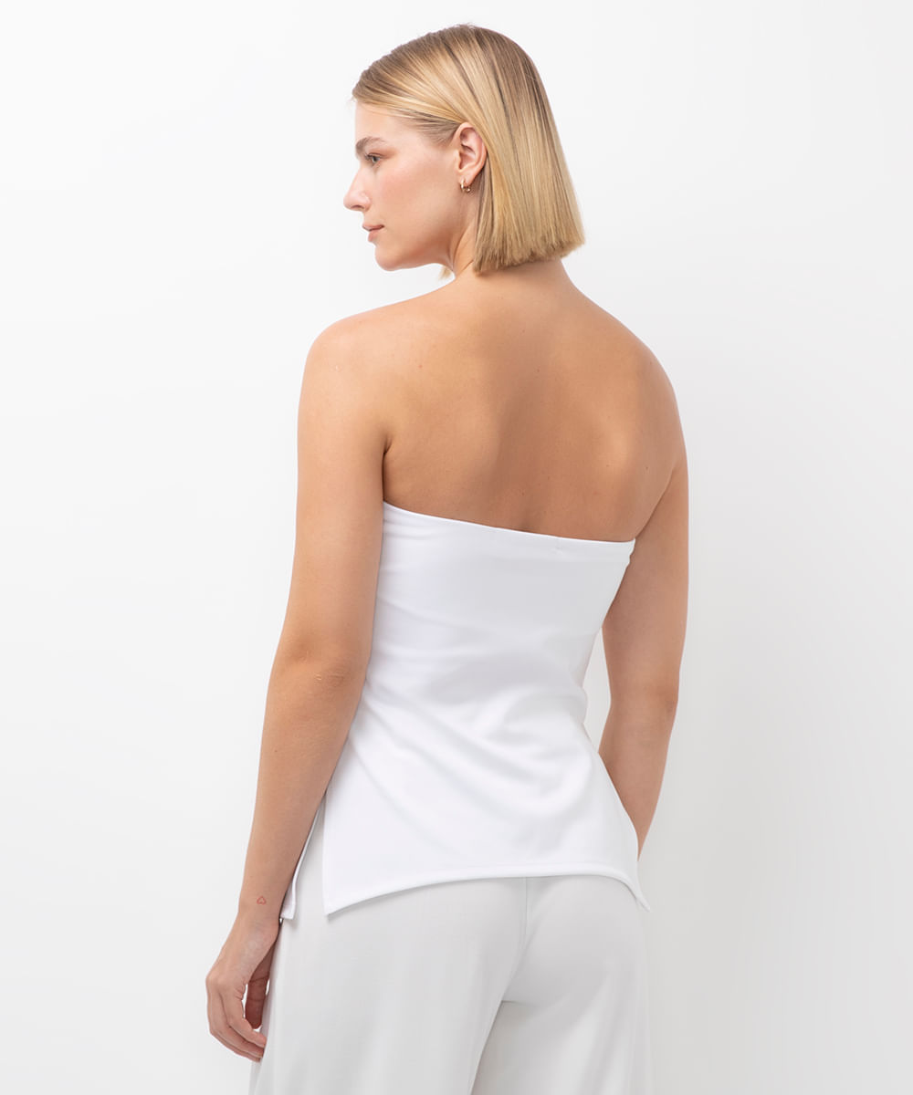 blusa sem alça com fenda branco