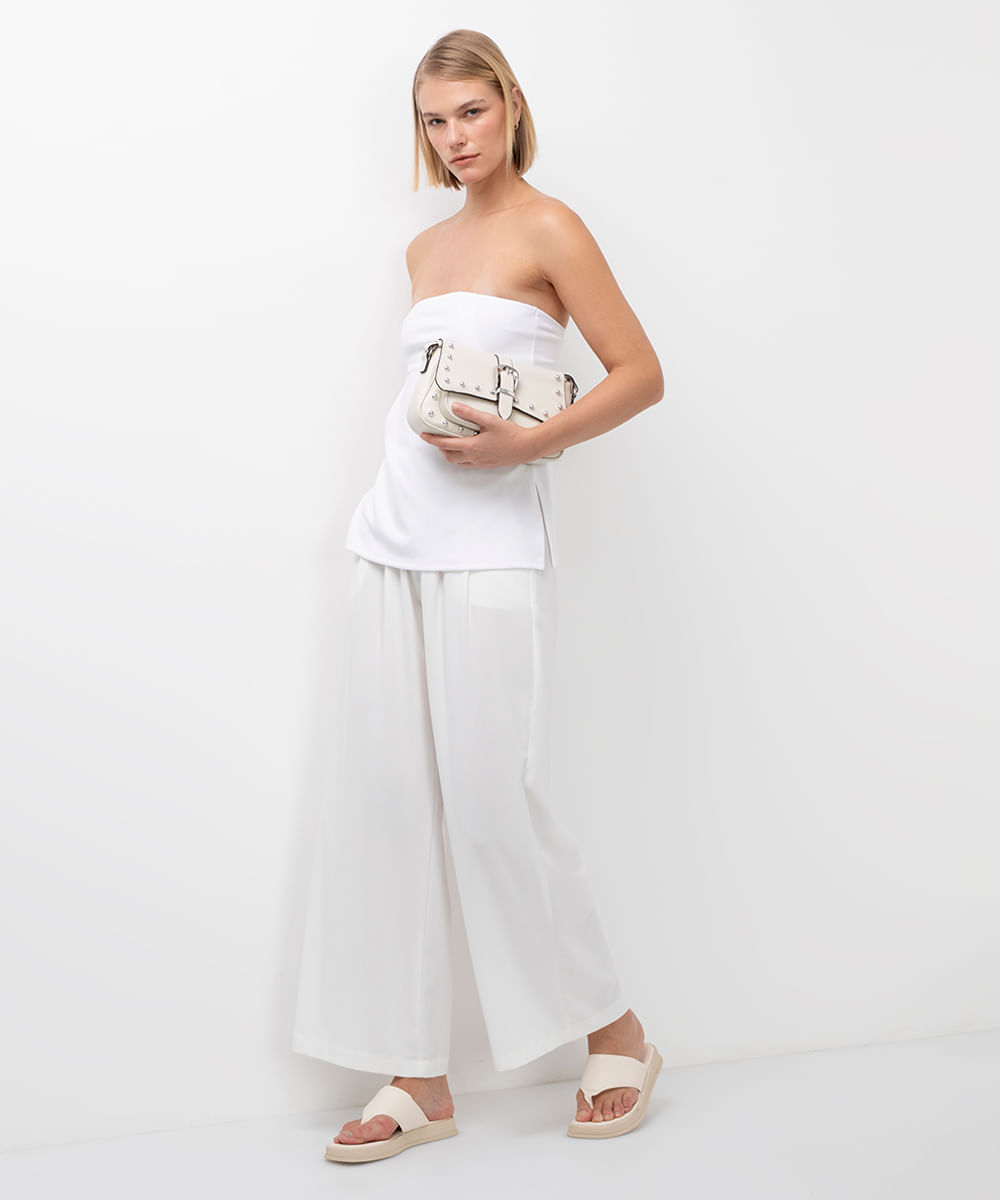 blusa sem alça com fenda branco