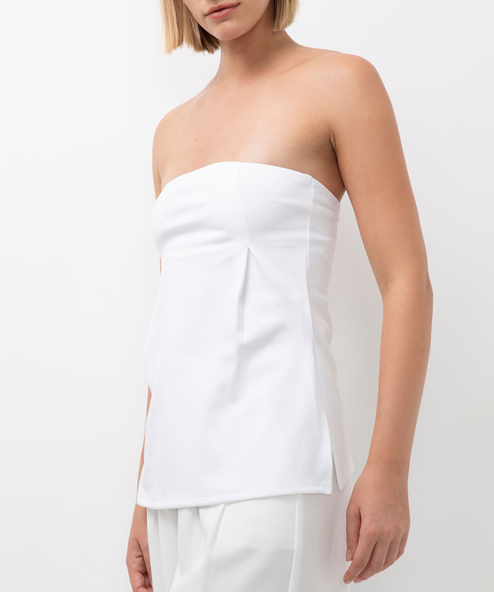 blusa sem alça com fenda branco