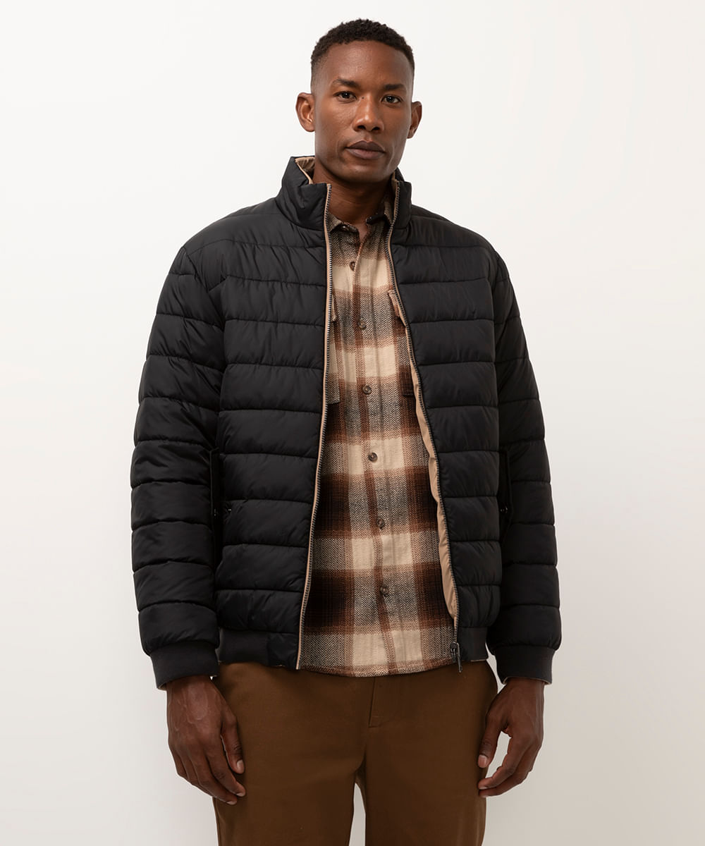 jaqueta puffer dupla face preto