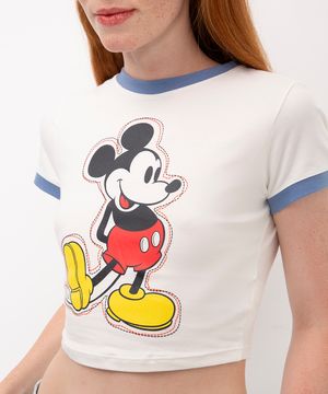 blusa baby look de algodão mickey mouse off white