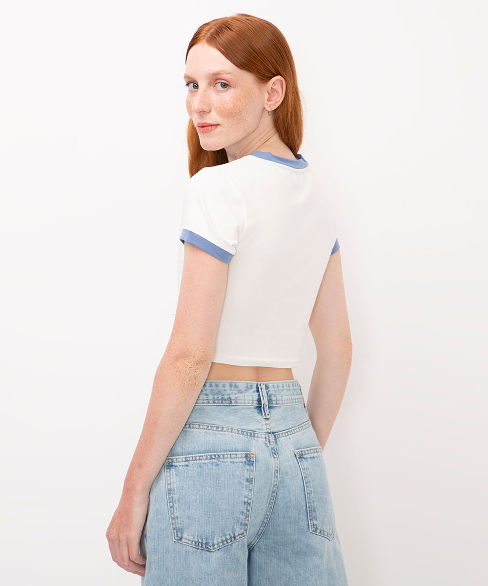 blusa baby look de algodão mickey mouse off white