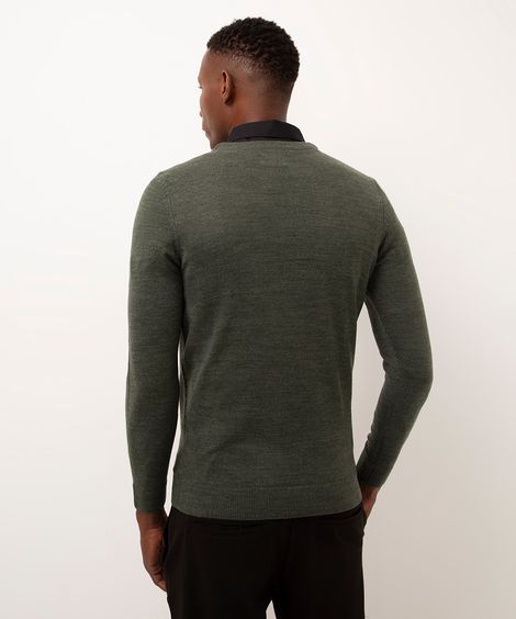 suéter de tricot gola v verde