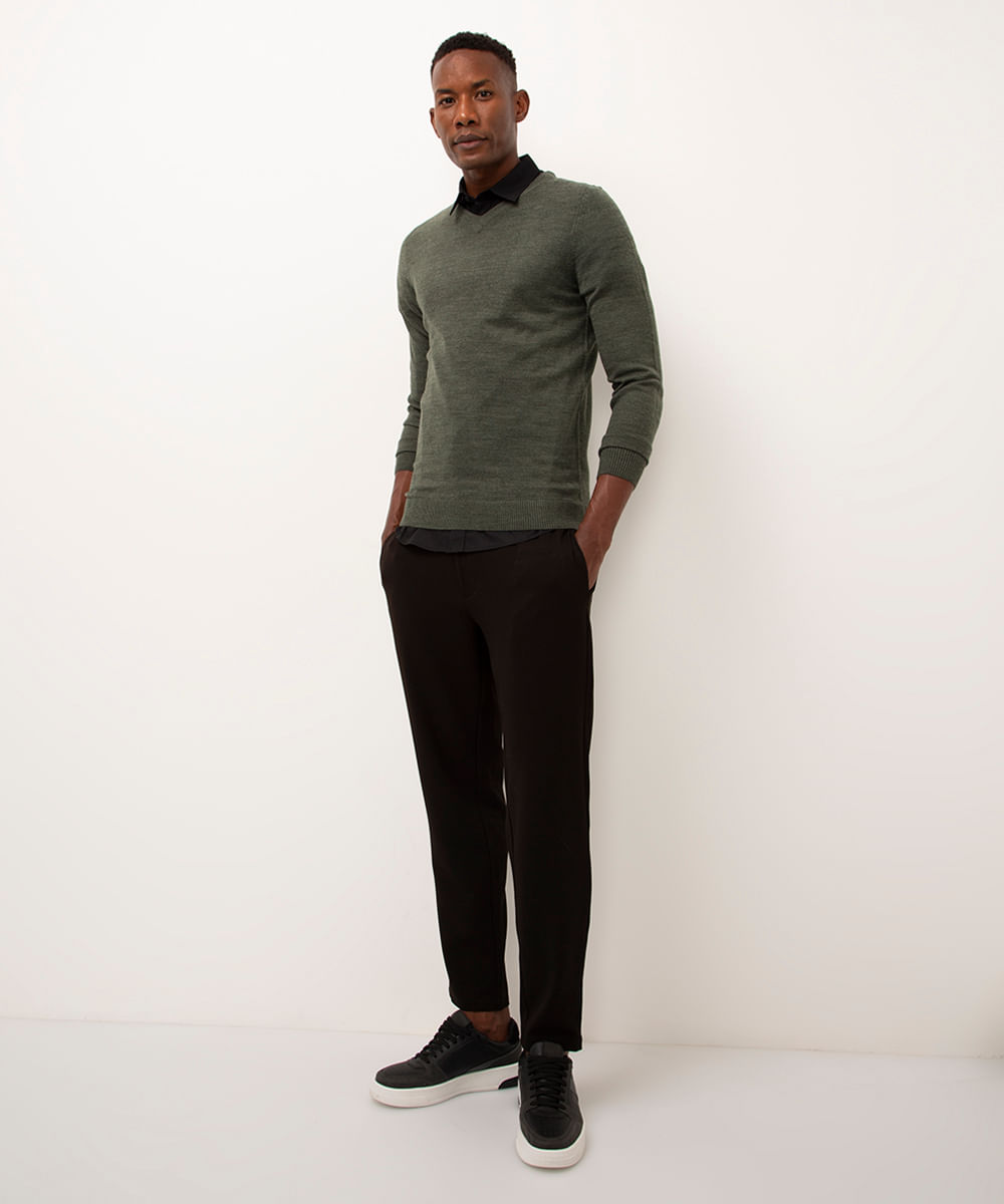 suéter de tricot gola v verde
