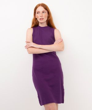 vestido curto de algodão canelado regata roxo