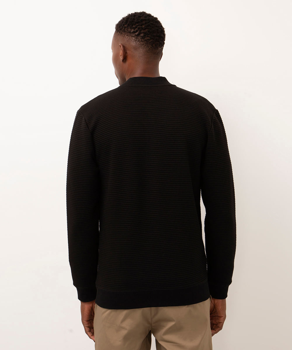 cardigan de moletom canelado preto