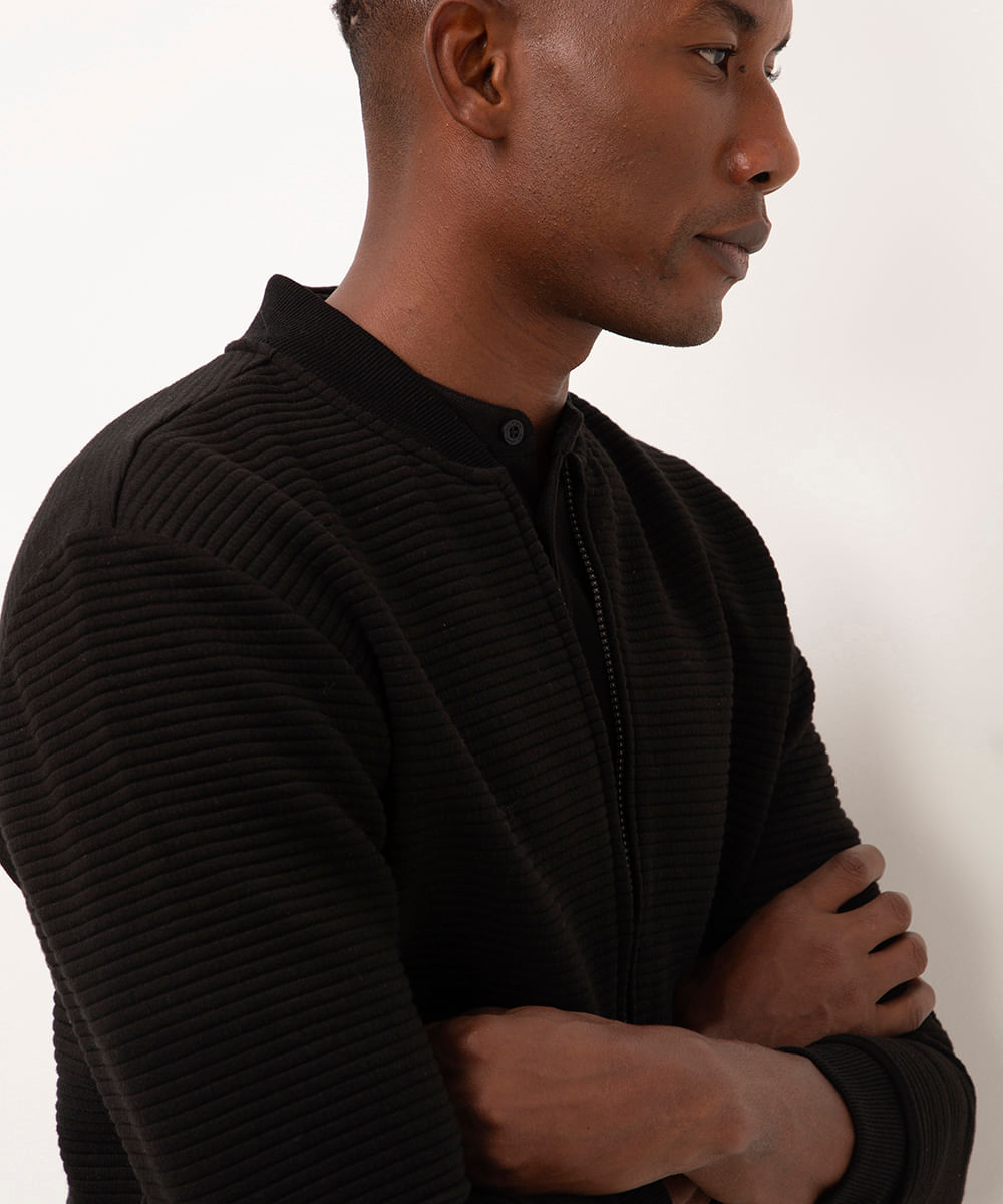 cardigan de moletom canelado preto