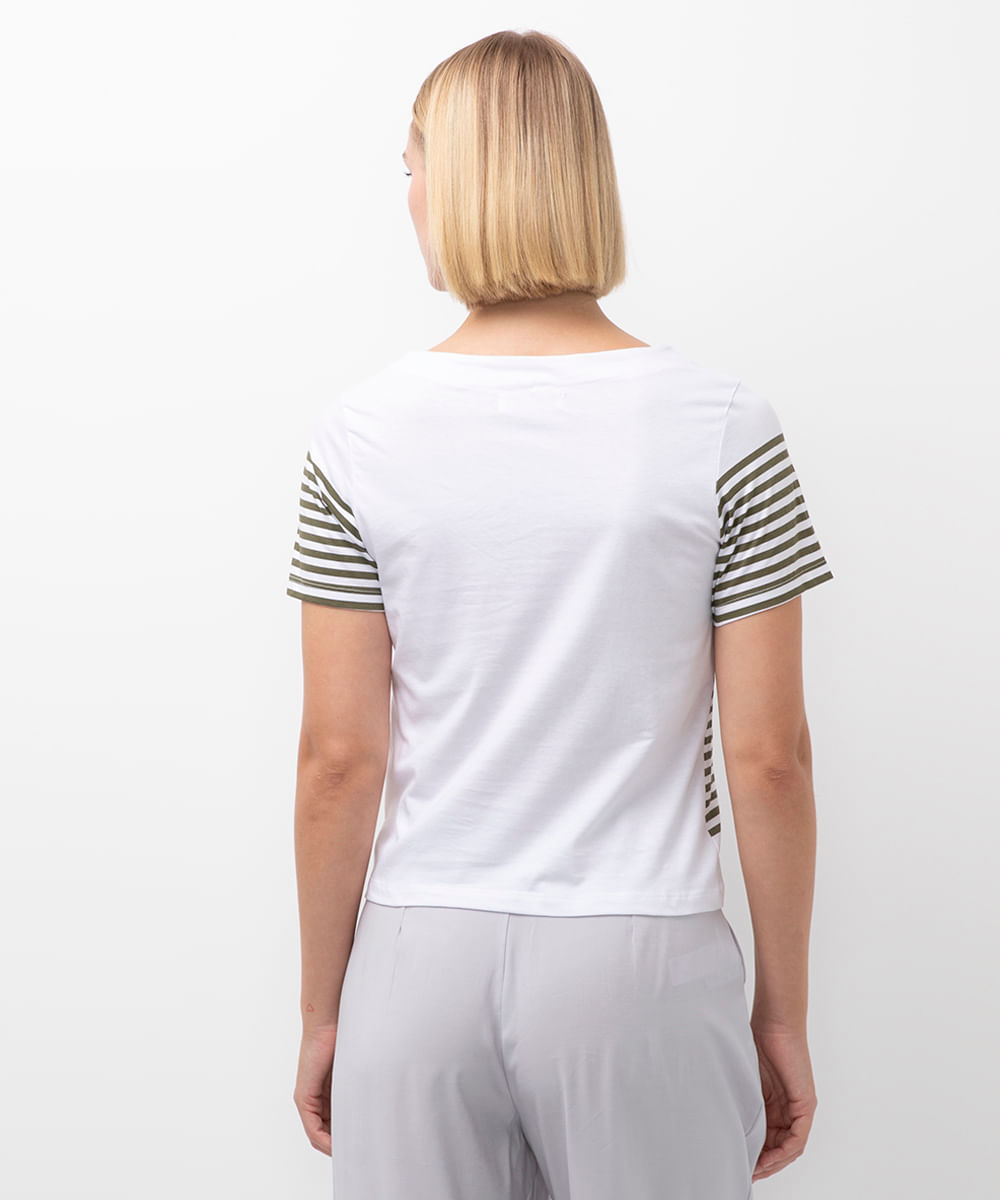 blusa de algodão listrada manga curta verde