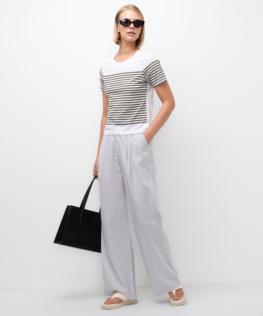 blusa de algodão listrada manga curta verde