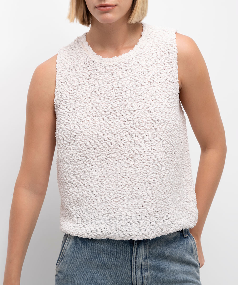 regata cavada de tricô pipoquinha off white