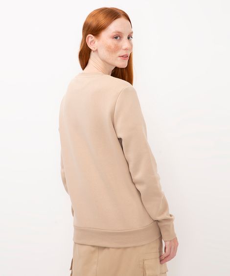 blusa básica feminina de moletom manga longa bege