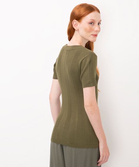 blusa de tricô canelada manga curta verde