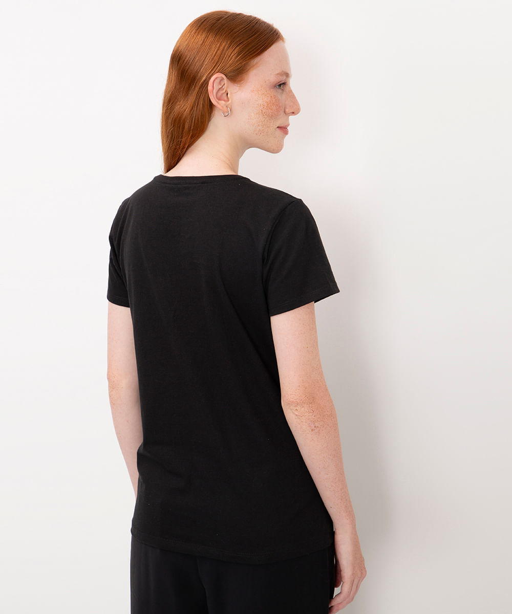 camiseta de algodão nasa manga curta preto