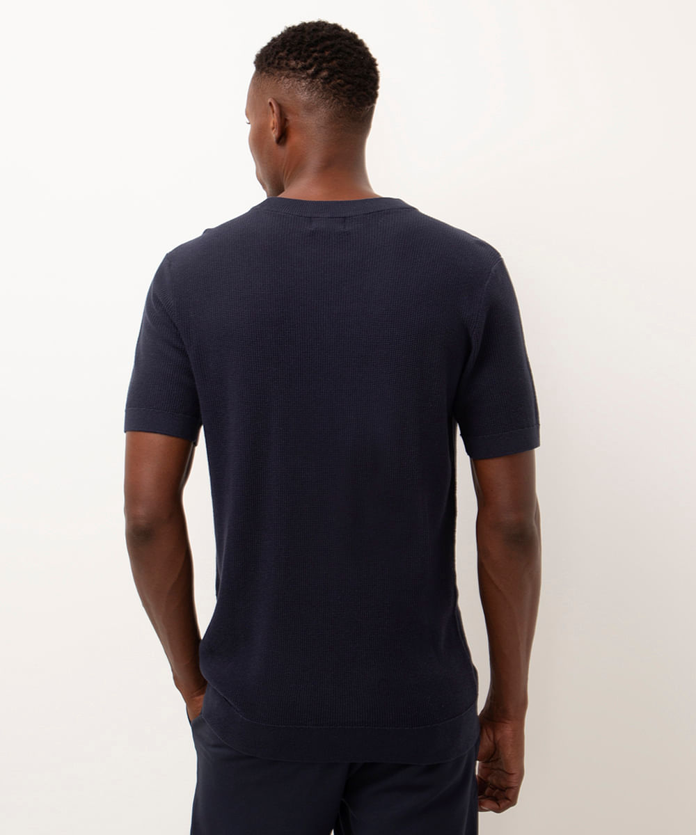 camiseta de tricot manga curta - azul marinho