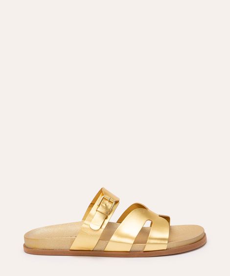 rasteirinha flatform com fivela oneself dourada