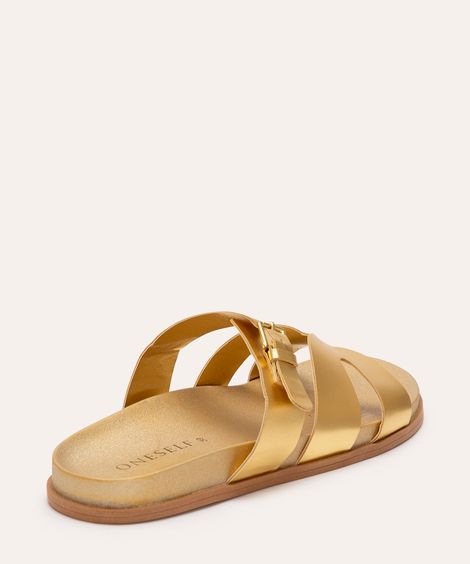 rasteirinha flatform com fivela oneself dourada