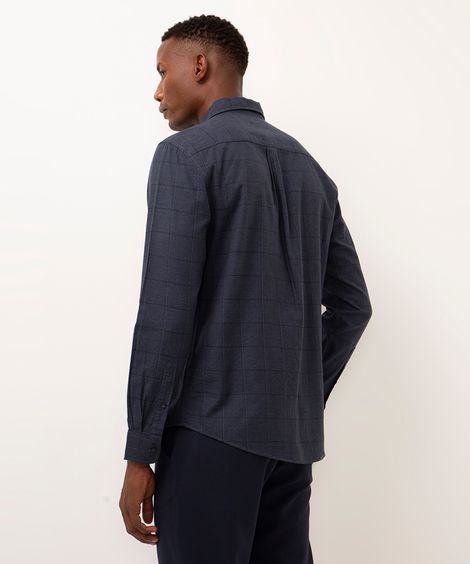 camisa quadriculada manga longa azul marinho