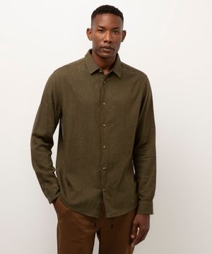 camisa com linho manga longa verde militar