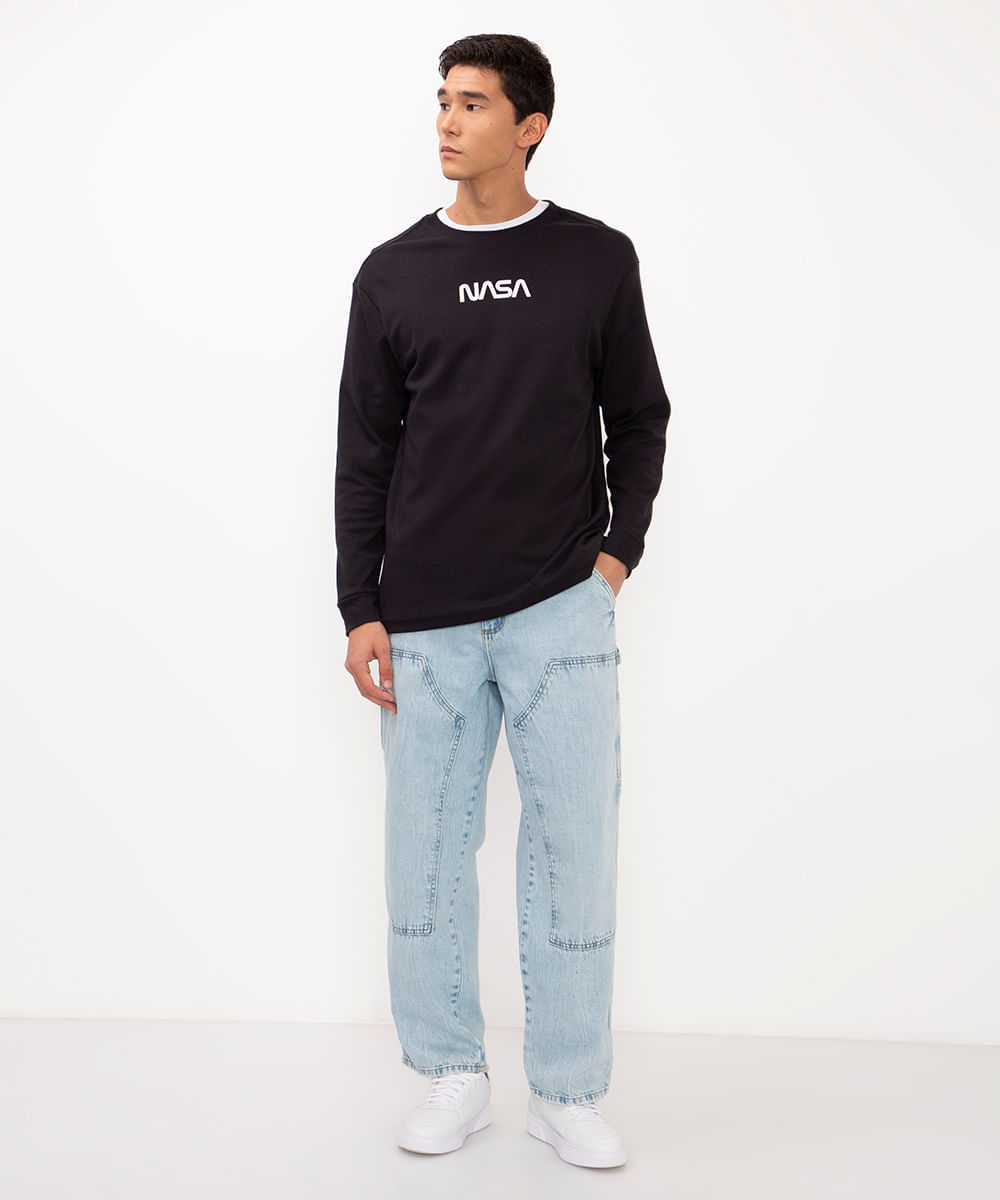 camiseta manga longa nasa preto