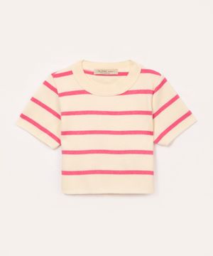 cropped de tricot infantil listrado rosa