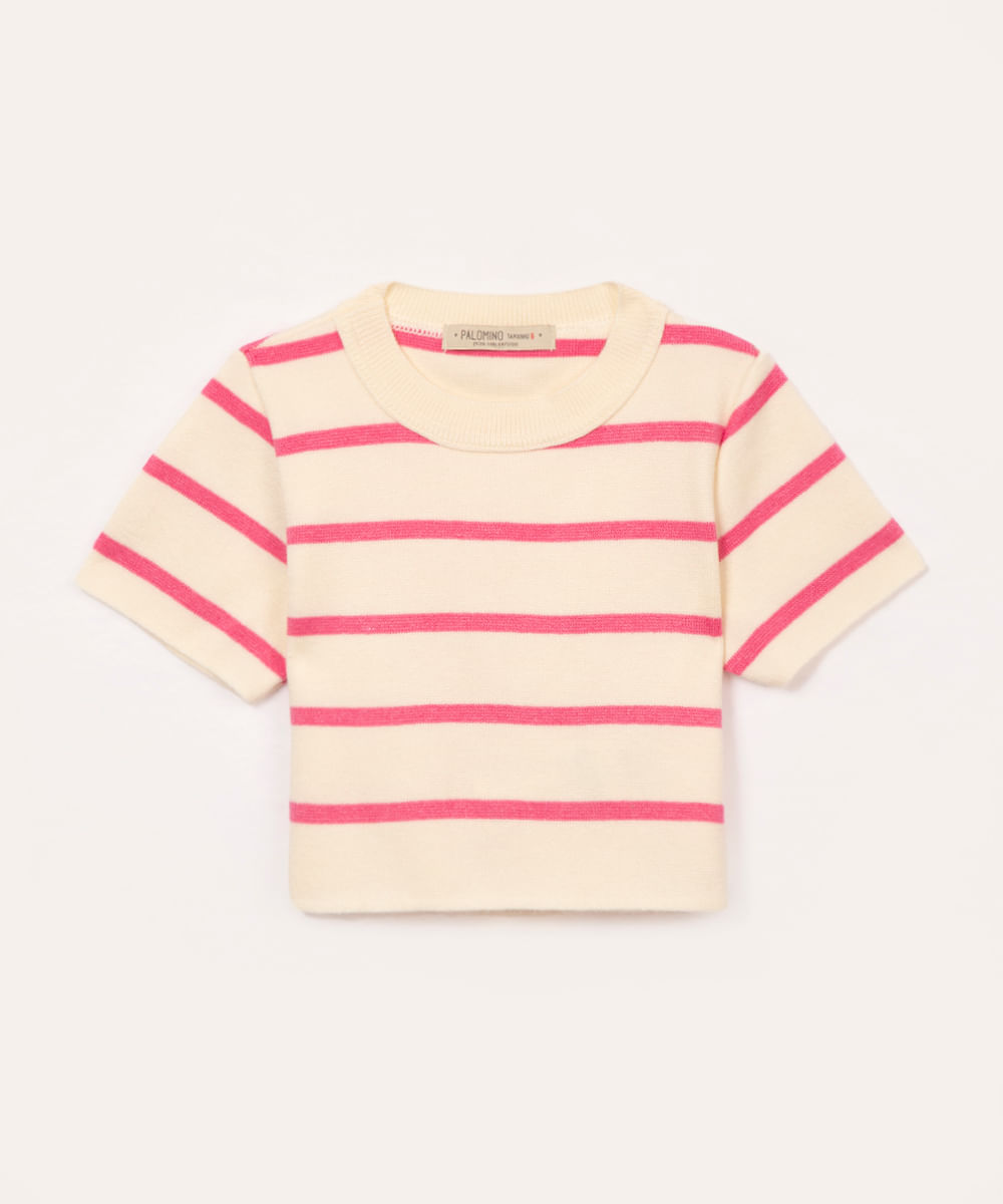 cropped de tricot infantil listrado - rosa