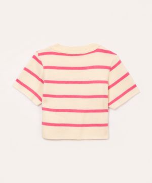 cropped de tricot infantil listrado rosa