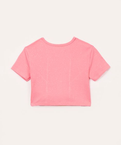 cropped de viscose infantil com brilho rosa