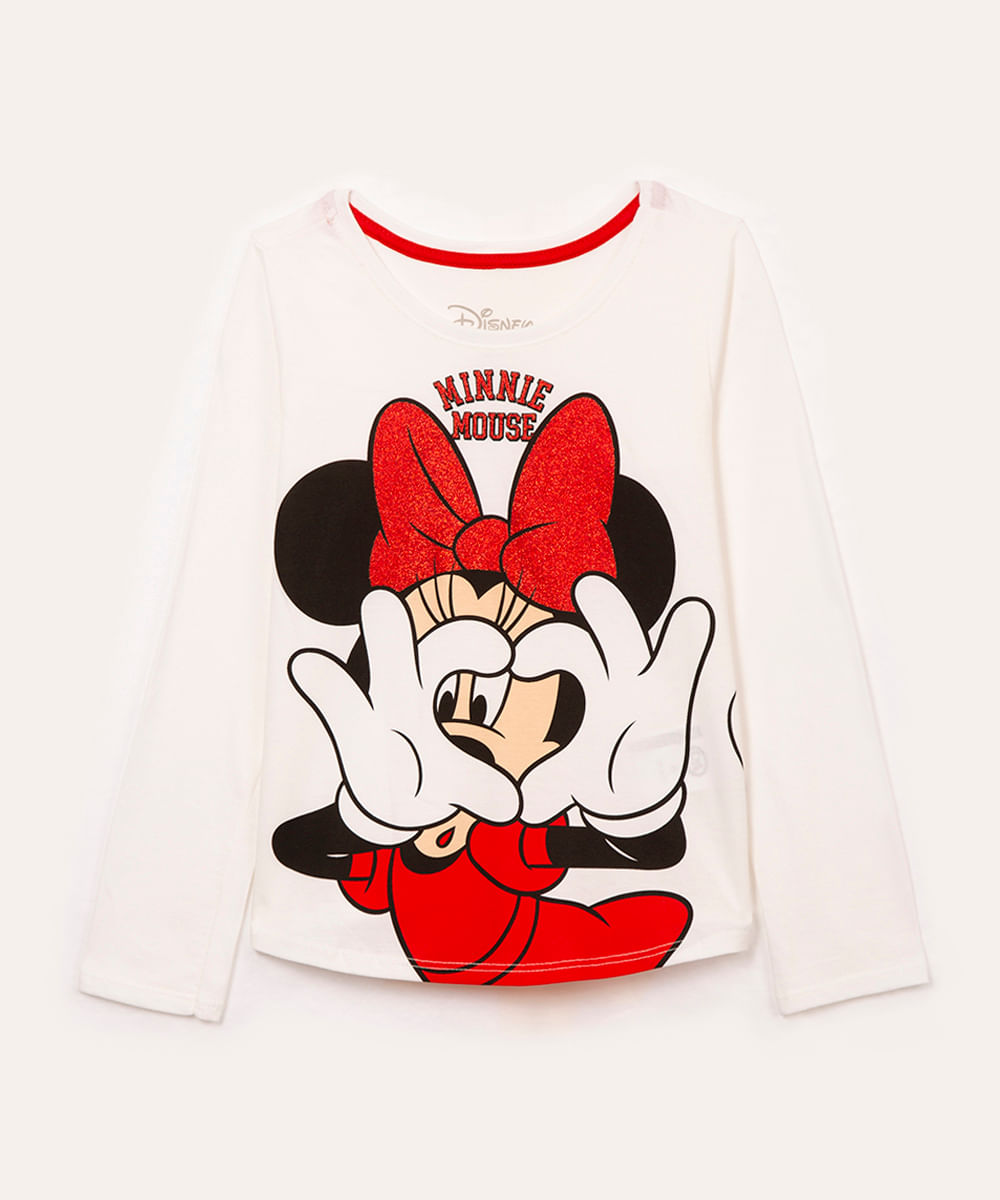 camiseta de algodão infantil minnie  off white