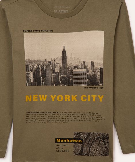camiseta de algodão new york verde militar