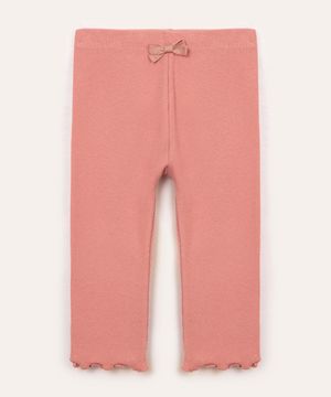 calça de algodão infantil canelada rosa