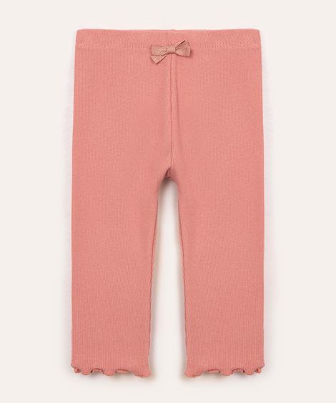 calça de algodão infantil canelada rosa