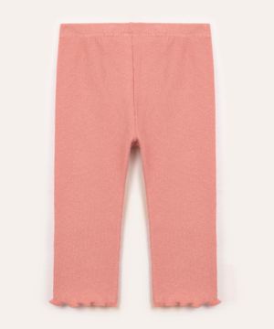 calça de algodão infantil canelada rosa