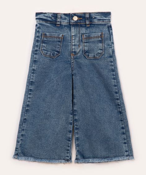 calça jeans wide leg infantil azul médio