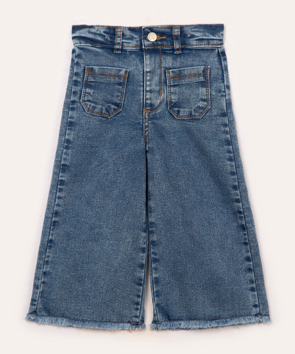 calça jeans wide leg infantil azul médio