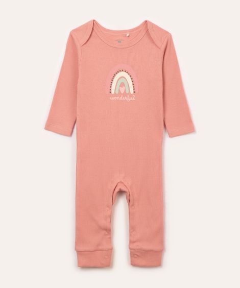 macacão de algodão infantil arco íris rosa