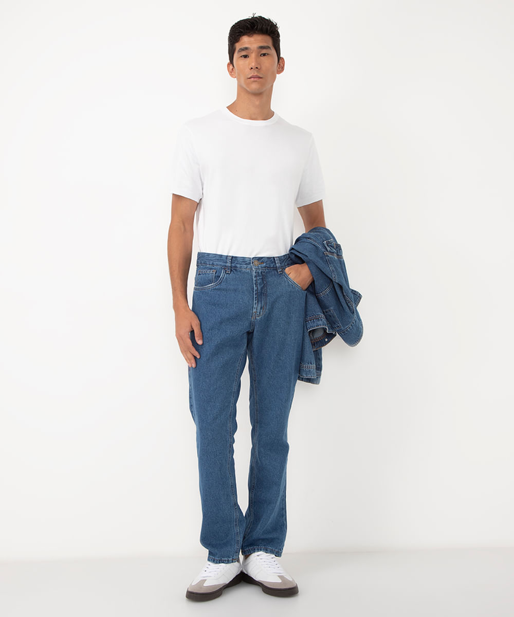 calça jeans reta azul