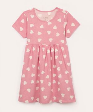 vestido de algodão infantil corações rosa