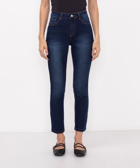 calça jeans cigarrete cintura média azul escuro