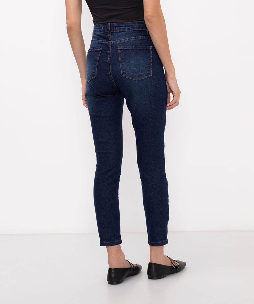 calça jeans cigarrete cintura média azul escuro