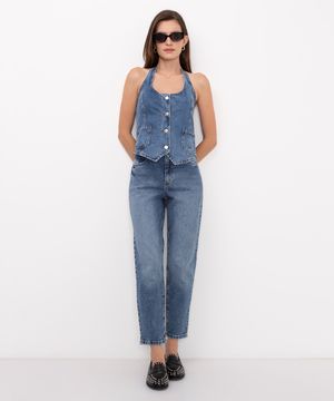 calça jeans mom cintura alta - jeans escuro