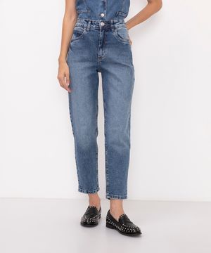 calça jeans mom cintura alta - jeans escuro